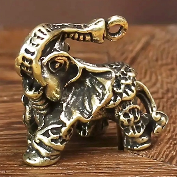 Tiny Solid Brass African Elephant with Nose Facing Up - Means Good Luck - Picture 3 of 6